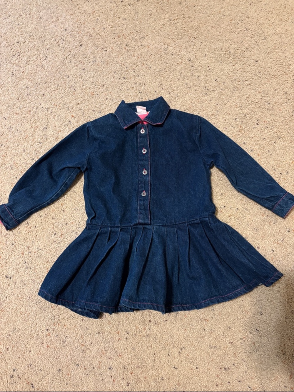Girls Dark Blue Denim Button-Front Play Dress